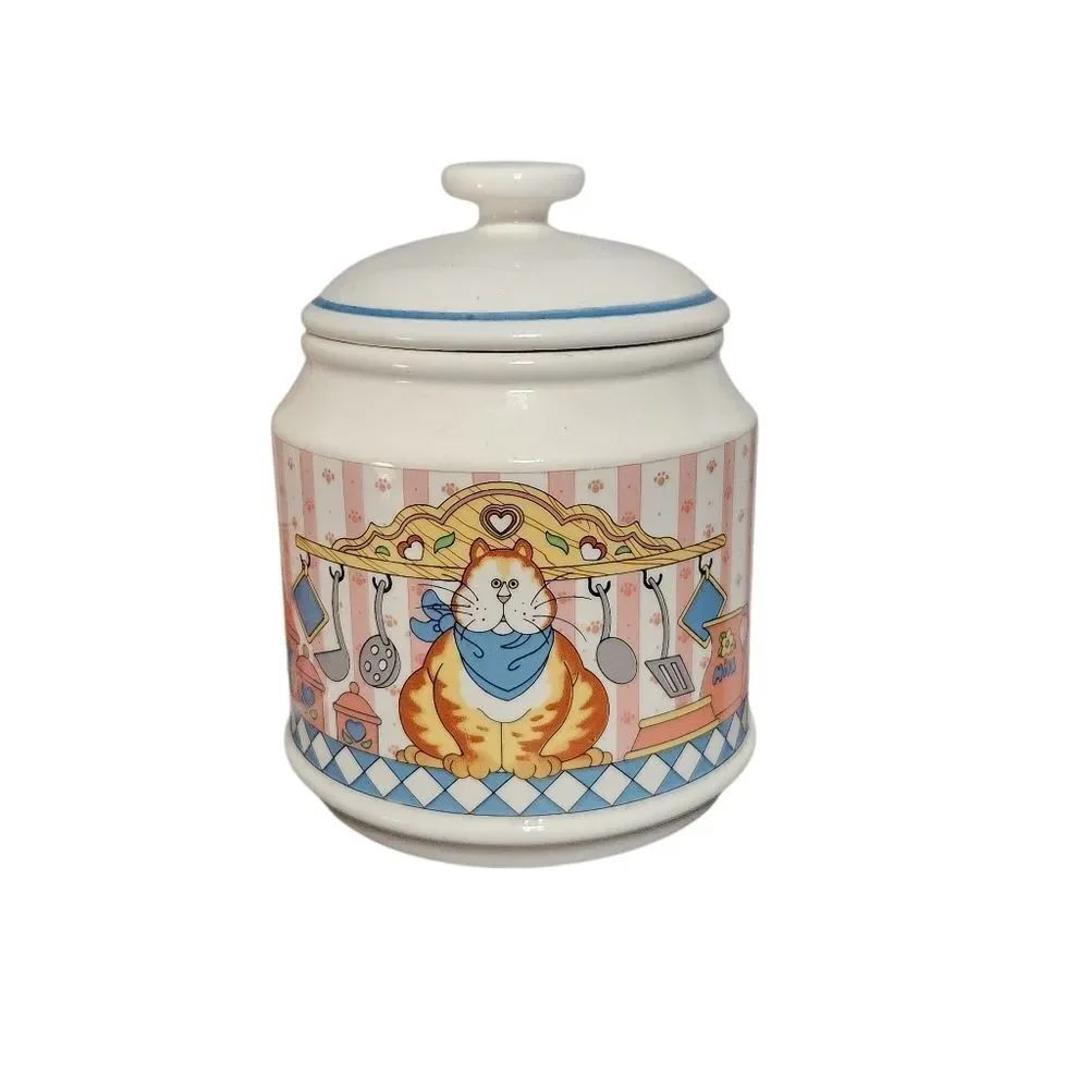 Vintage Lisa Berrett Canister Set 8 Piece 4 with Lids Country Tabby Cat - Picture 4 of 11